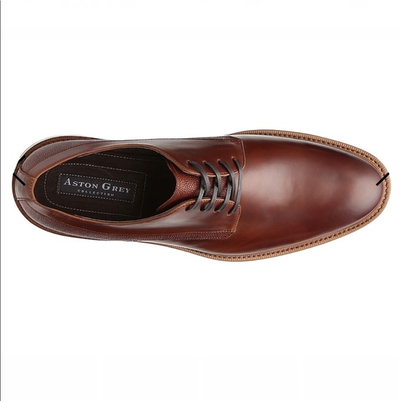 New Men’s Aston Grey Adayde Oxford Cognac Shoes - Picture 7 of 9